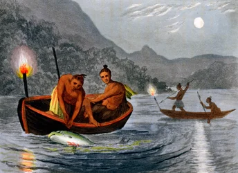 Indianer som fiskar med fackelljus i Nordamerika, 1813