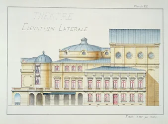 Lateral Elevation of a Theatre, plåt VII från en folio av mönster, c.1870