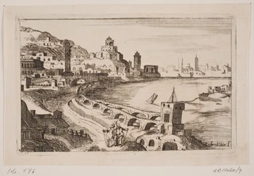 Riverside med orientalisk stad