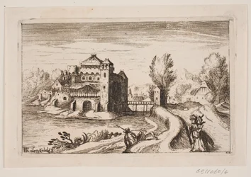 Flodlandskap med slott på en bank