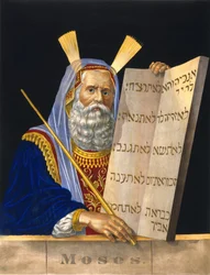 Moses håller i lagens bord - sjuk. av H. Schile