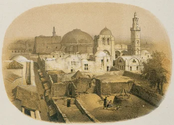 Heliga gravens kyrka i Jerusalem. Etsning av Stelzner - Steinkopk J.F. Editore