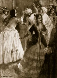 Damer som ropar om tillträde till House of Lords, 1758, illustration från Hutchinsons Story of the British Nation, ca 1923