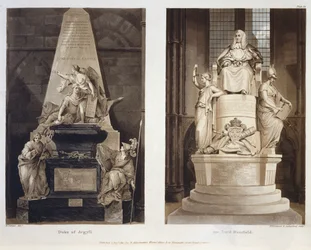 Tombs of the Duke of Argyll och Lord Mansfield, skylt 56 från Westminster Abbey, graverad av Williamson och Thomas Sutherland, pub. av Rudolph Ackermann (1764-1834) 1811 (akvatint)