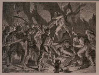 Massakern i fängelserna i september 1792, graverad av Jean-Baptiste Charles Carbonneau (f.1815)