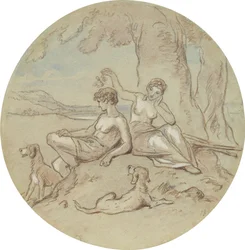 En av arton mönster för en serie plattor som illustrerar Venus och Adonis