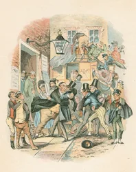 Scen från Nicholas Nickelby av Charles Dickens, 1838-1839