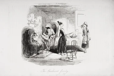Familjen Smallweed, illustration från "Bleak House" av Charles Dickens (1812-70), publicerad 1853.