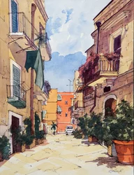 Gamla stan, Bari, Italien, ca 2024 (akvarell  tusch på papper)