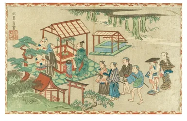 Besök vid en shinto-helgedom, ca 1830-1839 (träsnitt på papper)