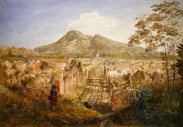 Pompeji, gravarnas gator (akvarell över penna på papper)