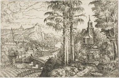 Landskap med en kyrka