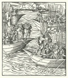 Fartyg som fraktar tyska och franska soldater utanför Leghorn, Italien