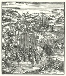 Den helige romerske kejsaren Maximilian I med sin flotta i La Spezia, Italien