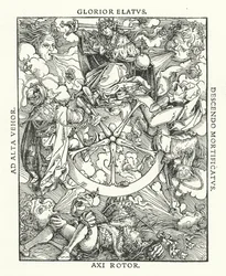 Träsnitt från De Remediis Giantum Fortunae (Remedies for Fortune Fair and Foul) av Petrarch (gravyr)