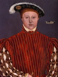 ""Porträtt av Edward VI (1537-1553) kung av England"" Målning av Hans Holbein den yngres krets