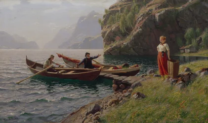 Vardagsliv i fjordarna (olja på duk)