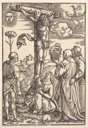 Kristus på korset med jungfrun och de heliga Longinus, Maria Magdalena och Johannes, 1505.