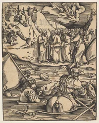 Egyptierna korsar Röda havet, från Das Buch Granatapfel, 1511.
