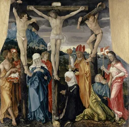 Kristus korsfäst med tjuvarna, heliga och en kvinnlig donator, 1512