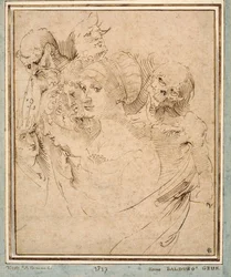 "" La mort representee avec sept tetes "" (Döden mellan sju huvuden) Dessin de Hans Baldung (Baldung Grien) (1484-1545) vers 1515 Collection privee