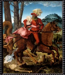 Riddaren, flickan och döden Döden Döden representeras i allegorisk form Målning av Hans Grien Baldung (1484/85-1545) 1500-talets sön. 035x0,29 m.