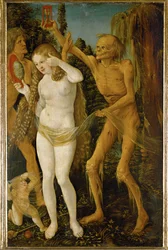 Kvinnans och dödens tre åldrar (olja på lind)