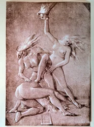 Tre häxor, teckning av Hans Baldung, kallad Grien (1484-1545)