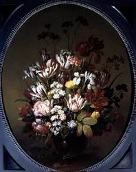 Vas med blommor. Målning av Hans Bollongier (v.1600-ap. 1644), Ec. Hol. Olja på duk. Mått: 0,83 X 0,68 m. Chalon-Sur-Saone, Musee Denon