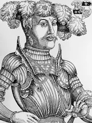 Porträtt av Filip I, landgrave av Hessen, känd som den storsinnade (1504-1567), gravyr av Hans Brosamer (1495-1554)