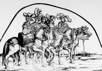 En trupp trummisar från Maximilians Triumphal Procession, ca 1516-18