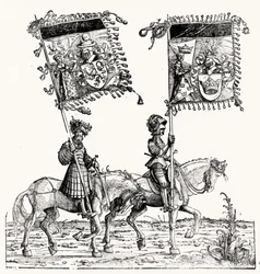 Två beridna riddare, från Maximilians Triumfprocession, c.1516-18