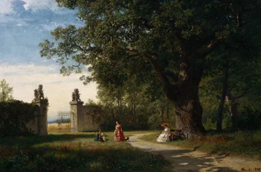 Park landskap med figur