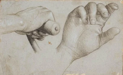 Studier av en armborstsmans hand och av St Sebastians högra hand