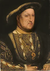 Porträtt av Henrik VIII (1491-1547) ca 1536 (koppar)
