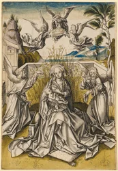 Madonna och änglar i ett landskap, ca 1500