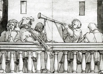 Musiker av Henrik VIII (penna och bläck på papper)