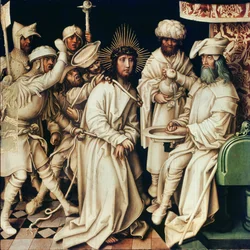 Pilatus tvättar händerna, vänster panel från en triptyk, 1496