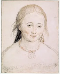 Ung kvinnas huvud Teckning på spetsen av metall, penna och blod av Hans Holbein den gamla (1460-1524) 1500-talssön. 0,19x0,15 m Paris, Louvren
