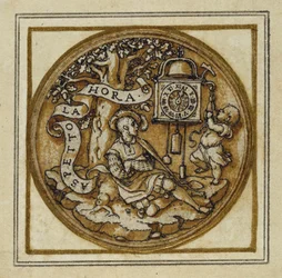 Allegory of Time - Design för ett hänge eller hattmärke, c.1532-43 (penna och bläck på papper)