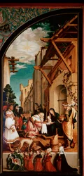 Altartavla Oberried: ”The Adoration of the Magi”” Detrempe på trä av Hans Holbein den unge (1497/8-1543) 1521-1522 Sön. 231x109 cm Cathedrale de Fribourg, Schweiz