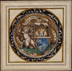 Amor stucken av bin - Design för ett hänge eller hattmärke, c.1532-43 (penna och bläck på papper)