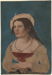 Hans Holbein d.y. (cirka) - Porträtt av en ung kvinna med rött livstycke, Inv. 1823.143