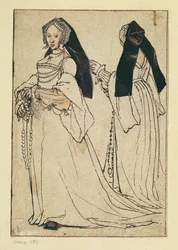 Två vyer av en kvinna som bär en engelsk huva, c.1528-30