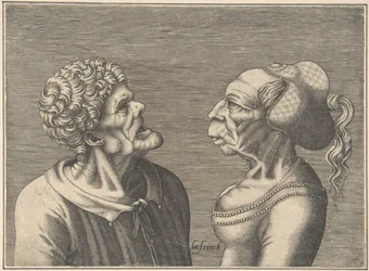 Två groteska huvuden, 1538-73.