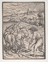 Bonden eller plöjaren, från Dödsdansen, ca. 1526, utgiven 1538.