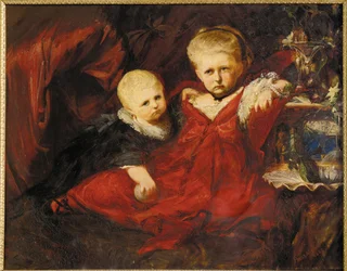 Ida och Risa Ruessemayer, systerdöttrar till Johann Ruessemayer, en av Makarts mecenater ... (målning på duk)