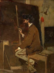 Självporträtt framför staffliet, före 1868.