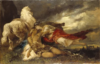 Valkyria och en döende hjälte, av Hans Makart (1840-1884). Olja på duk. Mått: 130 x 200 cm. Nationalmuseum Stockholm