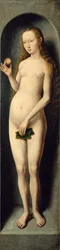 Eve. Sidovingen av Johannes Döparens lilla triptyk - Hans Memling (1433/40-1494). Olja på trä, ca 1485. Mått: 69,3x17,3 cm. Konsthistoriska museet, Vienne